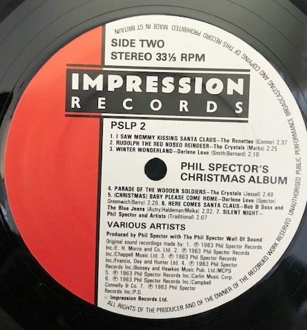 Image of Label Cover of LP - VG/VG+ - PHIL SPECTOR , Phil Spector's Christmas Album (Impression Records; PSLP 2, UK 1983 Reissue), Edge Wear, - 1346076S