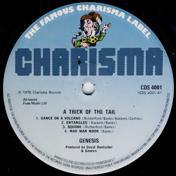 Image of Label Cover of LP - VG/VG+ - GENESIS, A Trick Of The Tail (Charisma Blue - No Virgin Logo; CDS 4001, UK 1980s Reissue, Gatefold, Inner), Sticker Damage To Sleeve, - 2746157S
