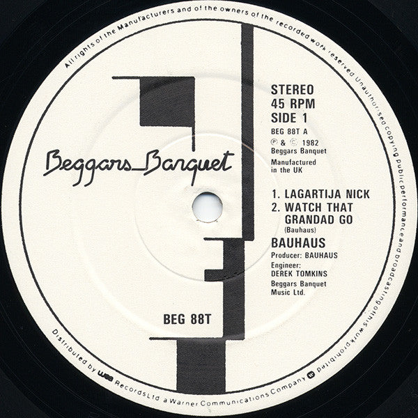 Image of Label Cover of 12" EP - VG+/VG+ - BAUHAUS, Lagartija Nick (Beggars Banquet ; BEG 88T, UK 1983, Picture Sleeve), Still In Opened Shrinkwrap, - 4246308S