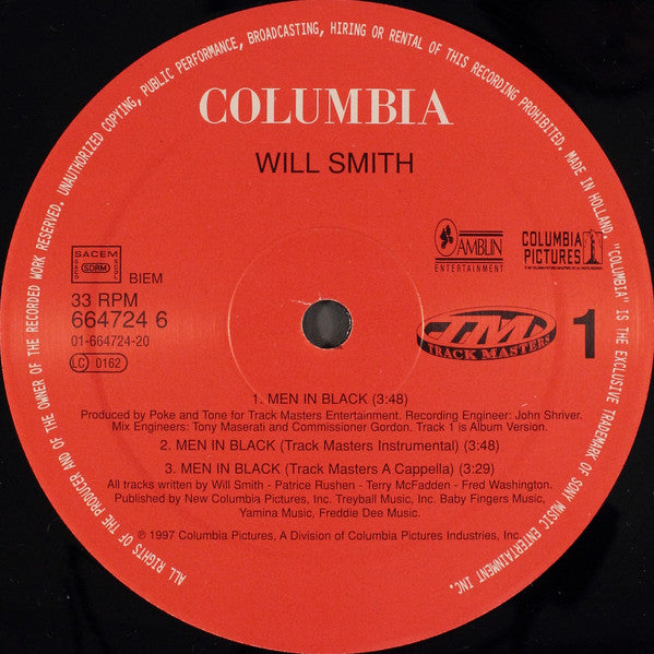 Image of Label Cover of 3815275C: 12" - WILL SMITH, Men In Black (Columbia; 664724 6, Europe 1997, Picture Sleeve) Strong VG VG/VG