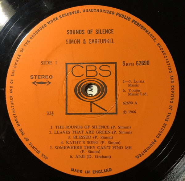 Image of Label Cover of LP - VG/VG+ - SIMON AND GARFUNKEL, Sounds Of Silence (CBS Orange (33 1/3 On Label); 62690, UK Reissue, Non-Laminated Sleeve, Stereo A5 B6), Edge Wear, - 4246333S
