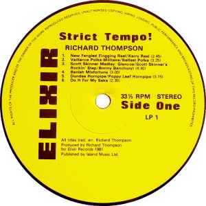 Image of Label Cover of LP - VG/VG+ - RICHARD THOMPSON, Strict Tempo (Elixir; LP1, UK 1981), Signed "To Ingard!! Best wishes Richard Thompson" on front cover, - 1846114S