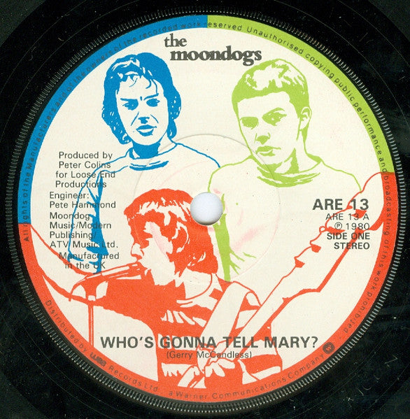 Image of Label Cover of 7" - EX/EX - THE MOONDOGS, Who's Gonna Tell Mary? (Real Records; ARE 13, UK 1980, Picture Sleeve), Lovely Copy, - 1826298E