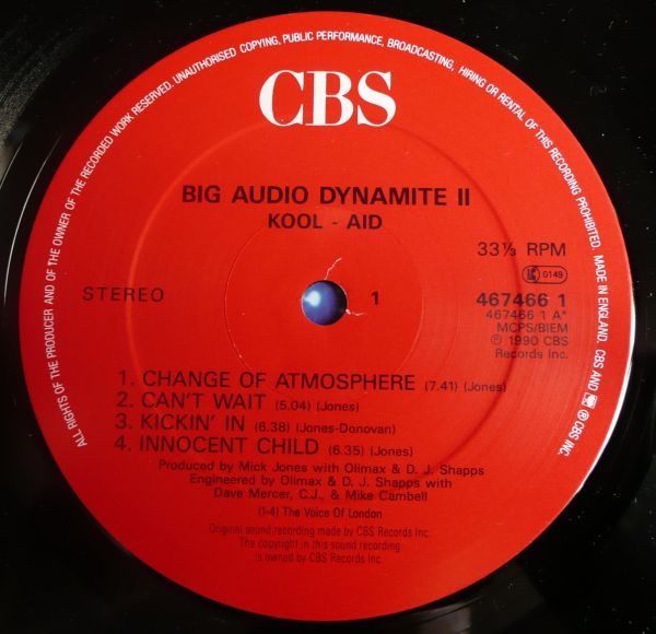 Image of Label Cover of LP - VG/VG+ - BIG AUDIO DYNAMITE II, Kool-Aid (CBS ; 467466 1, UK 1990, Insert), Split Seam, - 2116209C