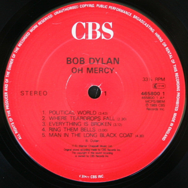 Image of Label Cover of LP - VG/VG+ - BOB DYLAN, Oh Mercy (CBS; 465800 1, UK 1989, Inner), , - 3926320E
