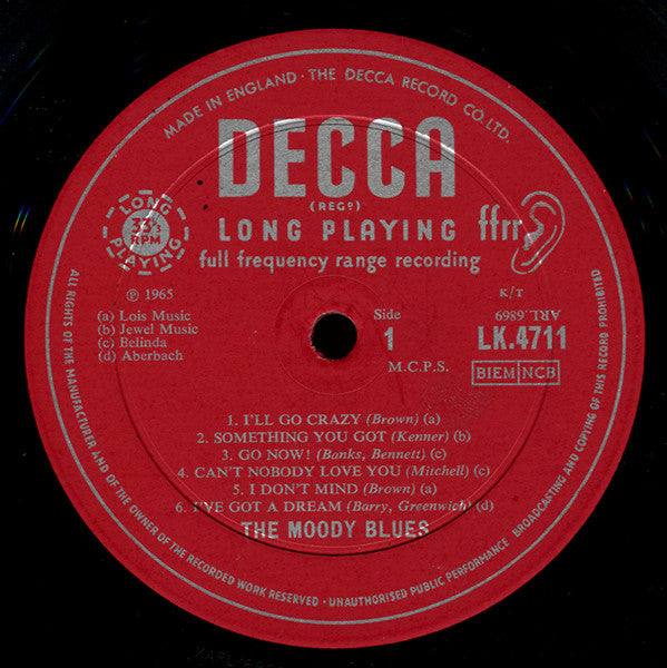Image of Label Cover of LP - VG/G+ - THE MOODY BLUES, Magnificent Moodies (Decca Red Unboxed; LK 4711, UK 1965, Laminated Sleeve, Mono - 1st Issue), Little light marks and hairlines, Rear sleeve a little aged but nicely intact, Small nick to sleeve opening and spot of laminate bubbling. , - 3416327C