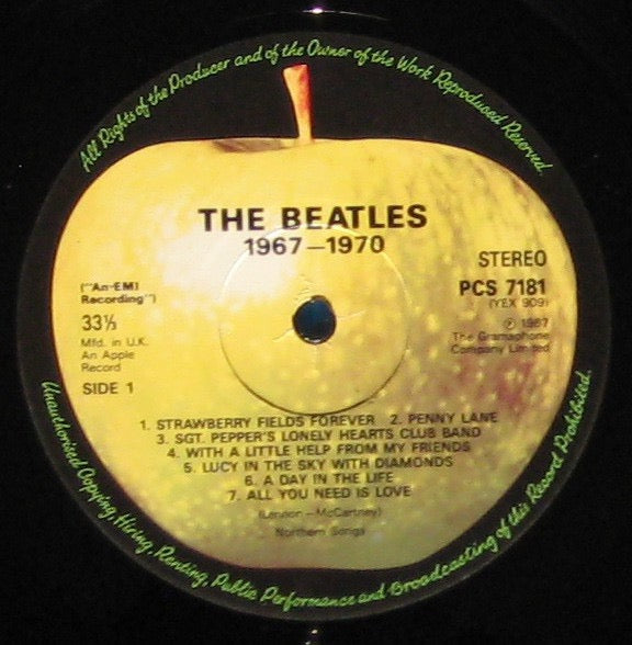 Image of Label Cover of 2xLP - VG/VG+ - THE BEATLES, 1967-1970 (Apple; 1A 184-05 309/10, UK 1980s Reissue, Gatefold, 2 Inners), , - 3016188C
