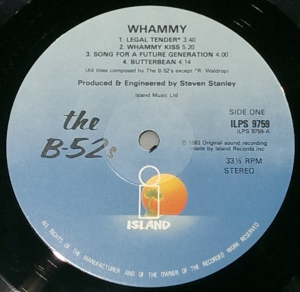 Image of Label Cover of LP - VG/G - THE B-52'S, Whammy! (Island Records ; ILPS 9759, UK 1983, Inner), Lots of light hairlines, - 4316296C
