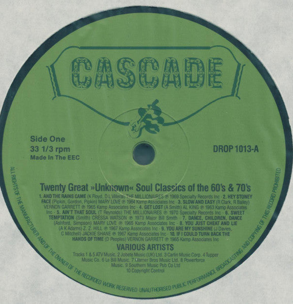 Image of Label Cover of LP - VG/VG+ - VARIOUS, 20 Great Unknown Soul Classics Of The 60's & 70's (Cascade Records ; DROP 1013, UK 1986, Picture Sleeve), light edge wear to sleeve, - 3146033S