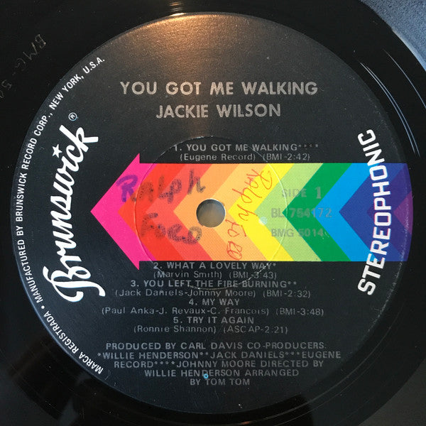 Image of Label Cover of LP - EX/EX - JACKIE WILSON, 'You Got Me Walking' (Brunswick ; BL 754172, US 1971, Pasteback Sleeve), Sleeve still in shrinkwrap (opened). Corner 'cut out'., - 4246169S
