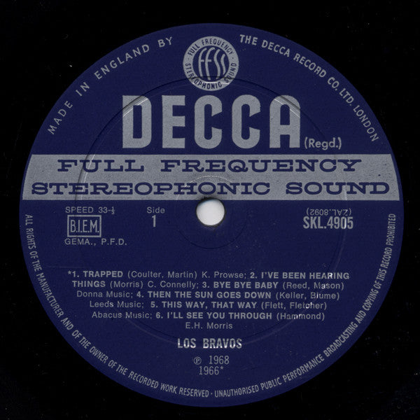 Image of Label Cover of LP - VG+/VG+ - LOS BRAVOS, Los Bravos (Decca Blue Unboxed; SKL 4905, UK 1968), , - 3526157E
