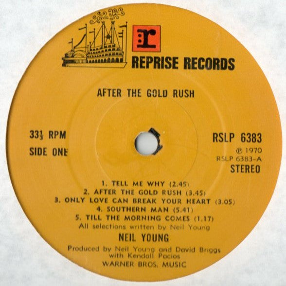 Image of Label Cover of LP - G+/G+ - NEIL YOUNG, After the Gold Rush (Reprise Tan - No w Logo, NO V Below Stereo; K44088, UK 1970, Gatefold "Crippled Creek Ferry", No Insert, K-44088-A2*T/B2*T Matrix), Strong G+ sleeve with a couple small splits. WOS/WOL., - 4246110S