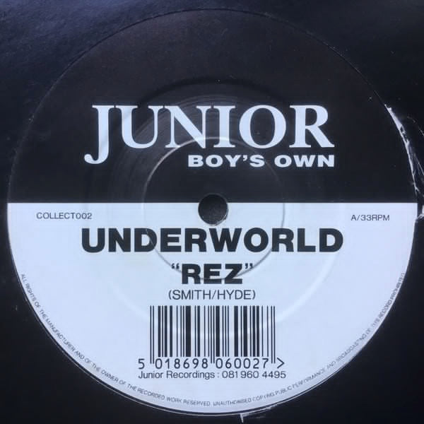 Image of Front Cover of 12" - VG/G+ - UNDERWORLD, Rez (Junior Boy's Own ; COLLECT002, UK 1993, Company Sleeve), lots of light marks. original company sleeve - light wear, - 4246372S