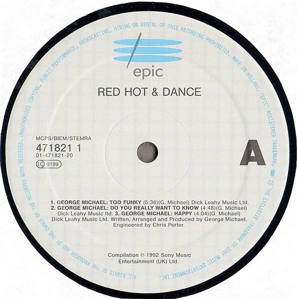 Image of Label Cover of 2xLP - VG/VG - VARIOUS, Red Hot + Dance (Epic ; 471821 1, Europe 1992, 2 Inners), Light marks, mostly on second disc., - 2416292C