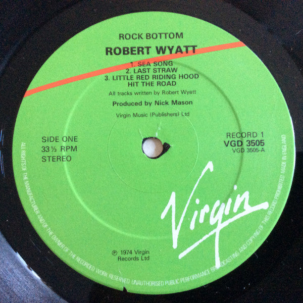 Image of Label Cover of 2xLP - G+/VG - ROBERT WYATT, Rock Bottom / Ruth Is Stranger Than Richard (Virgin Green/Red; VGD 3505, UK 1983 Reissue, Gatefold, 2 Pressing Rings.), Edge and Ring Wear, Minor Sticker Damage, - 2226349E