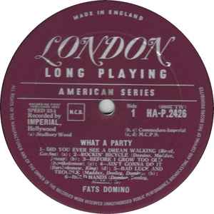 Image of Label Cover of LP - VG/VG+ - FATS DOMINO, What A Party! (London Records; HA-P 2426, UK 1961, Laminated Flipback Sleeve, Mono), Sleeve is showing its age a bit., - 2816154C