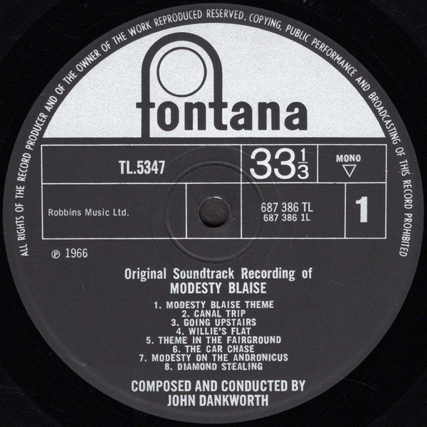 Image of Label Cover of 4625194E: LP - JOHN DANKWORTH, Modesty Blaise (Fontana ; TL 5347, UK 1966, Laminated Front Sleeve, Mono) Fogging On Side 2 VG/VG