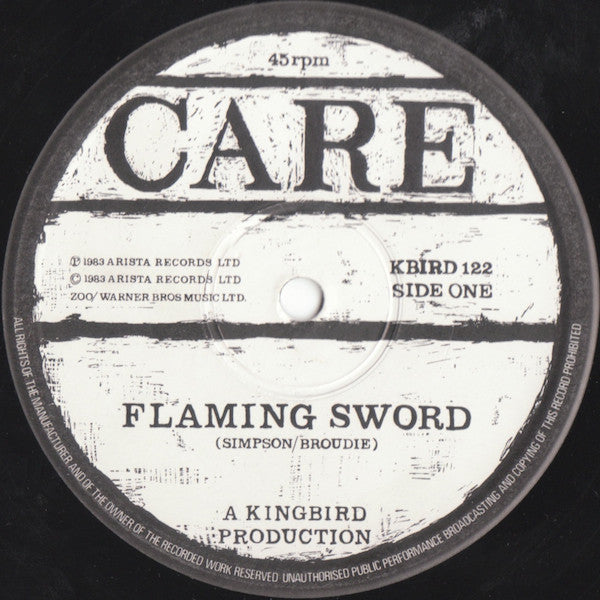 Image of Label Cover of 12" - VG/VG+ - CARE, Flaming Sword (Arista; KBIRD 122, UK 1983, Picture Sleeve), , - 2126035E