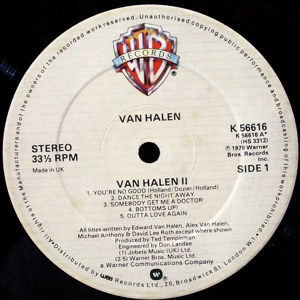 Image of Label Cover of LP - G+/VG+ - VAN HALEN, Van Halen II (Warner Bros. Records ; K 56616, UK 1979, Inner With Curved Corners), Edge and Ring Wear, - 2446181S
