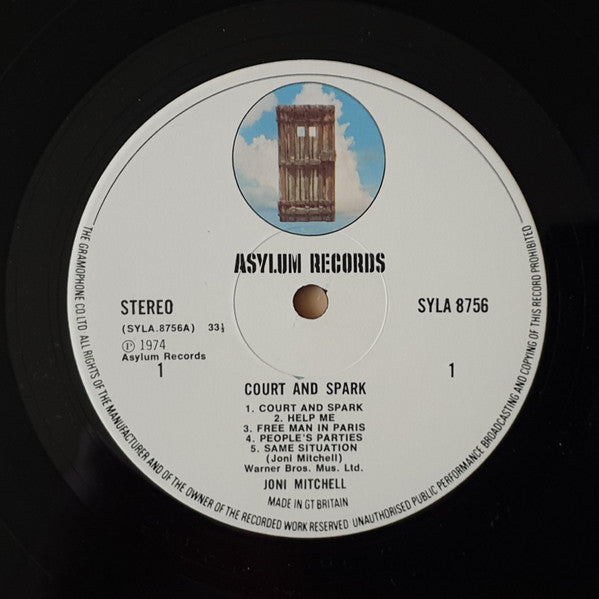 Image of Label Cover of LP - VG/G+ - JONI MITCHELL, Court And Spark (Asylum Door Label 1974 Both Sides; SYLA 8756, UK 1974, Smooth Gatefold, The Gramophone Co. Ltd. Rimtext), , - 3726042E