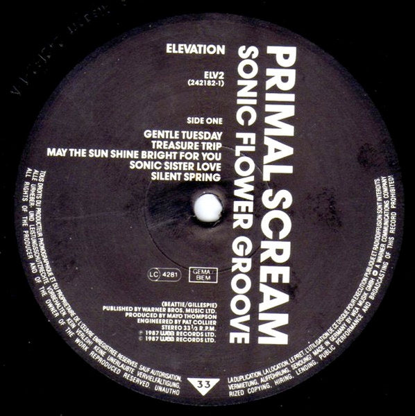 Image of Label Cover of 0526170E: LP - PRIMAL SCREAM, Sonic Flower Groove (Elevation; ELV2, UK 1987, No Inner) Strong VG VG+/VG