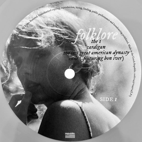 Image of Label Cover of 2xLP - VG+/VG - TAYLOR SWIFT, Folklore (Republic Records; 00602435034904, Europe 2020, Gatefold, 2 Inners, Limited Edition Grey Vinyl "Meet Me Behind The Mall"), Strong VG, light marks only. Slight matrix variation, crossed out numbers on sides 1&4. No 862997 on Side D. Hype sticker stuck inside sleeve opening., - 3216468C
