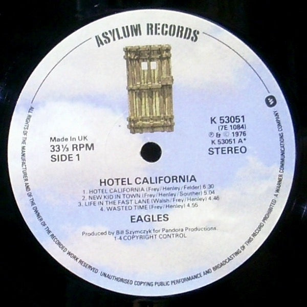 Image of Label Cover of LP - VG/VG - EAGLES, Hotel California (Asylum Door Label; K53051, UK 1978 Reissue, Gatefold, Inner, Poster), Light marks, Sleeve a little worn, - 2716105C