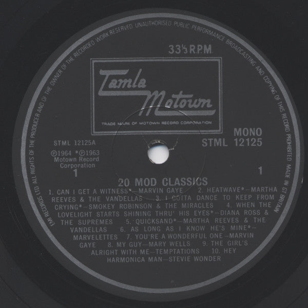 Image of Label Cover of LP - VG/VG - VARIOUS, 20 Mod Classics (Tamla Motown; STML12125, UK 1979, Mono), , - 2326032E