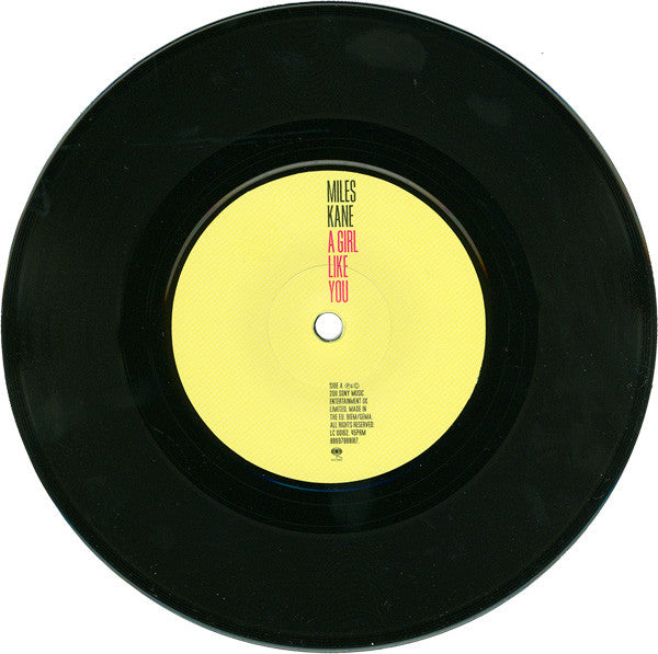 Image of Label Cover of 7" - VG+/VG+ - MILES KANE, A Girl Like You (Columbia; 88697888187, UK & Europe 2011, Picture Sleeve, Numbered, Limited Edition.), Limited Edition No 0328/1600, - 4316201C