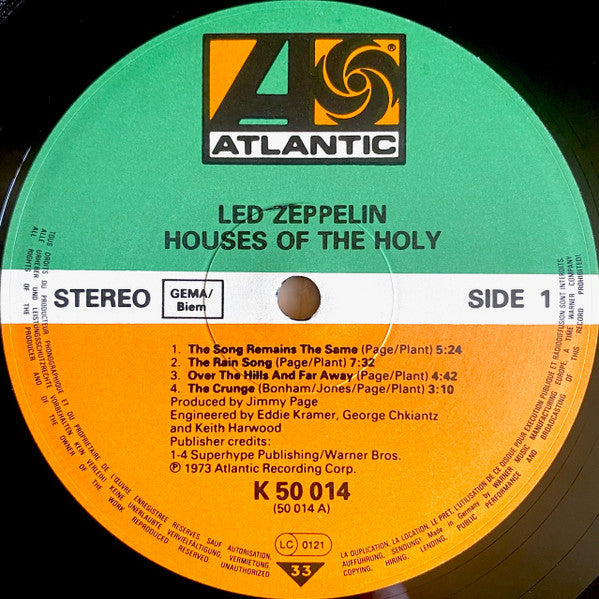 Image of Label Cover of LP - G+/G+ - LED ZEPPELIN, Houses Of The Holy (Atlantic; K 50 014, Europe 1980s Reissue, Gatefold, Inner, Missing the OBI), Water damage to sleeve. , - 2626020E
