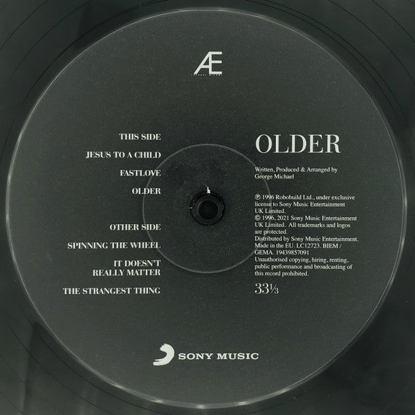 Image of Label Cover of 2xLP - NEW/NEW - GEORGE MICHAEL, Older (Sony Music; 19439857091, Europe 2022 Reissue, Gatefold, 2 Inners, 180 Gram Black Vinyl.), , This limited edition celebrates George Michael s iconic album, Older. Written, arranged and produced by George, it sees him exploring new genres as he reflected on life, loss, love and healing. Originally released in 1996, Older spent three weeks at Number 1 in the UK and spawned six singles including Fastlove and Jesus To A Child. - 2936069E