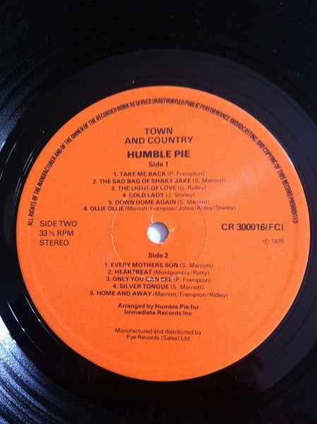 Image of Label Cover of LP - VG+/VG - HUMBLE PIE, Town And Country (Charly Records; CR 300016 (FC), UK 1975 Reissue), , - 2826241E