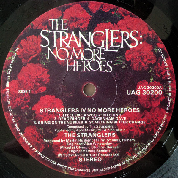 Image of Label Cover of LP - VG/VG+ - THE STRANGLERS, No More Heroes (United Artists Records; UAG 30200, UK 1977, Inner With Rounded Corners), corner wear, - 3446185S