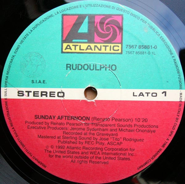 Image of Front Cover of 12" - /VG - RUDOULPHO, Sunday Afternoon / Touch Me (Atlantic; 7567 85881-0, Italy 1992, Plain Sleeve), Superficial scratch an inch across the A-side, does not affect play., - 2046247S