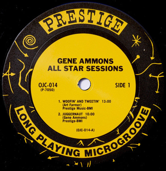 Image of Label Cover of LP - VG/VG+ - GENE AMMONS, All Star Sessions (Prestige; OJC-014, US 1982 Reissue, Pasteback Sleeve, with OBI), A couple of the lightest hairlines only. Crease on sleeve. , - 4126002E