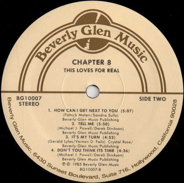 Image of Label Cover of LP - VG/G+ - CHAPTER 8, This Love's For Real (Beverly Glen Music; BG10007, US 1985, Picture Sleeve, Specialty Pressing), , - 2446210S