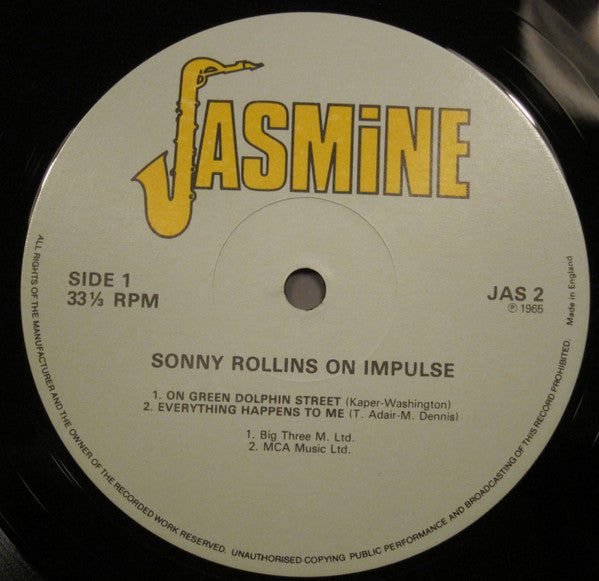 Image of Label Cover of LP - VG/VG - SONNY ROLLINS, On Impulse! (Jasmine Records ; JAS 2, UK 1982 Reissue), Sleeve opening taped., - 3716073C