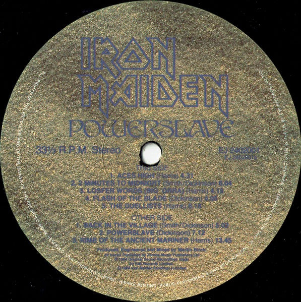 Image of Label Cover of LP - VG/VG - IRON MAIDEN, Powerslave (EMI; POWER 1, UK 1984, Textured Sleeve, Inner With Square Corners), Light hairlines. Edgewear., - 1726066E