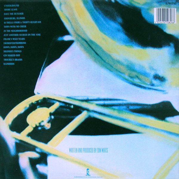 Image of Back Cover of LP - VG/VG - TOM WAITS, Swordfishtrombones (Island Life Collection; ILPM9762, UK 1987 Reissue, Company Inner, Barcode, JS KENDUN matrix), Strong VG - light marks, edge wear, sticker mark, - 3946008S