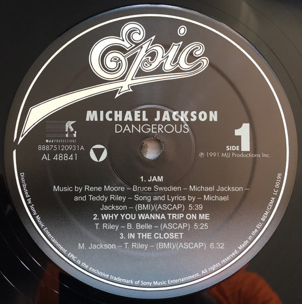 Image of Label Cover of 2xLP - VG+/VG+ - MICHAEL JACKSON, Dangerous (Epic; 88875120931, Europe 2018 Reissue, 2 Inners, 180g), Still In Opened Shrinkwrap, - 3416016C