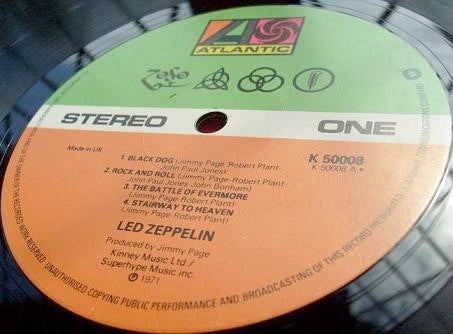 Image of Label Cover of LP - VG/VG - LED ZEPPELIN, Led Zeppelin IV - Untitled (Atlantic Orange & Green With W Logo on Rim; K 50008 , UK 1970s Reissue, Gatefold, Inner, 4 Symbols and Made in UK On Labels), Sticker Damage To Sleeve, - 2026150E