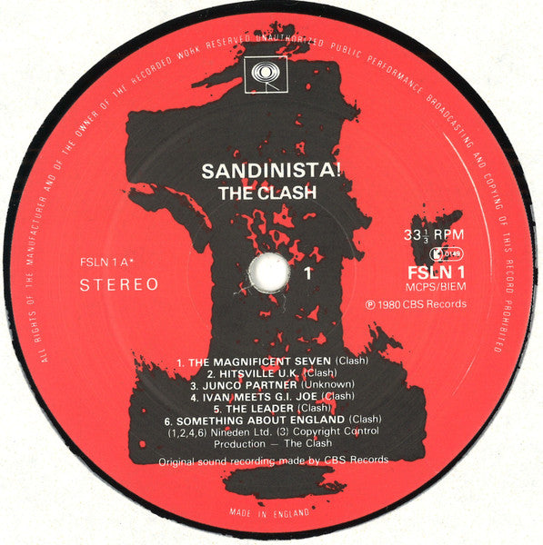 Image of Label Cover of 3xLP - VG/VG - THE CLASH, Sandinista! (CBS; FSLN 1, UK 1980, Newspaper Insert, "Unknown" & Copyright Control Credits.), Strong VG, 2.99 written on Hype Sticker, - 3626300E