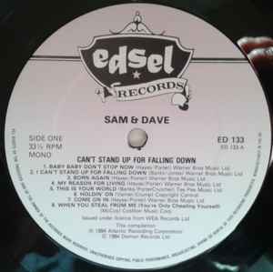 Image of Label Cover of LP - VG/VG+ - SAM & DAVE, Can't Stand Up For Falling Down (Edsel; ED 133, UK 1984), Sleeve lightly scuffed and worn, - 3916455C