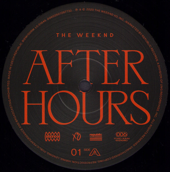 Image of Label Cover of 2xLP - VG/VG+ - THE WEEKND, After Hours (XO ; 00602508818400, Europe 2020, Gatefold, 2 Inners), Ring Wear, - 2546312S