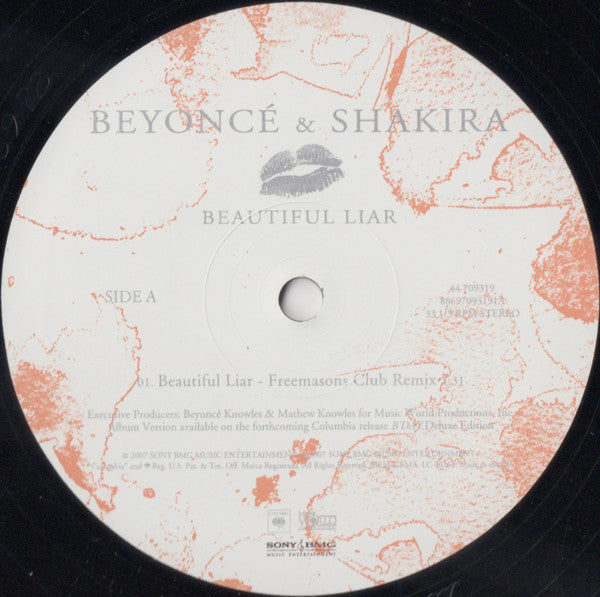 Image of Label Cover of 12" - VG+/VG+ - BEYONC� & SHAKIRA, Beautiful Liar (Columbia; 88697 09319 1, Europe 2007, Picture Sleeve), , - 4226227E