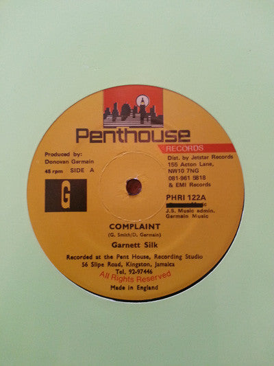 Image of Front Cover of 12" - /VG - GARNETT SILK, Complaint (Penthouse Records; PHRI 122, UK 1994), Hairlines only, plays VG+ clean. Nice labels., - 4216278C