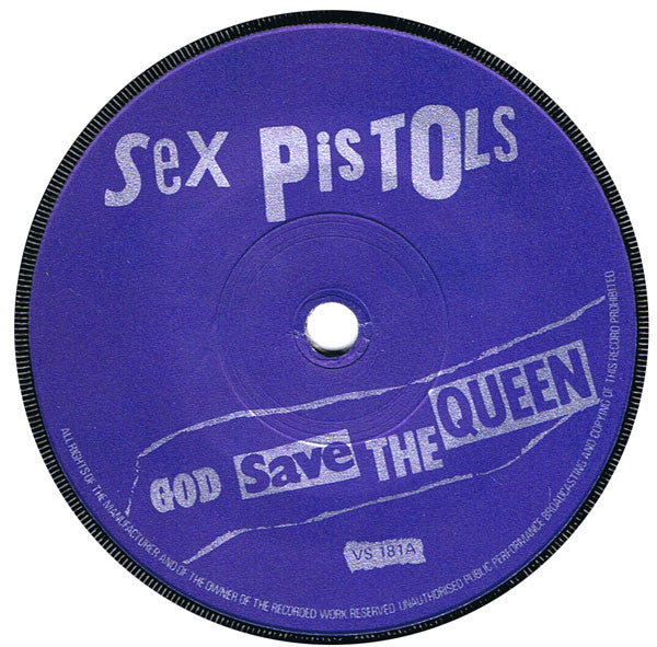 Image of Label Cover of 7" - G+/VG - SEX PISTOLS, God Save The Queen (Virgin Silver/Silver Label Text With Anti-Slip Ring; VS 181, UK 1977, Flipback Sleeve), Damage To Sleeve Opening, Sleeve Creased, - 2526288E