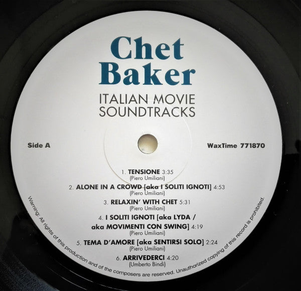 Image of Label Cover of LP - NEW/NEW - CHET BAKER, Italian Movie Soundtracks (WaxTime; 771870, Europe 2013 Reissue, 180 Gram Audiophile Pressing), , - 1336210E