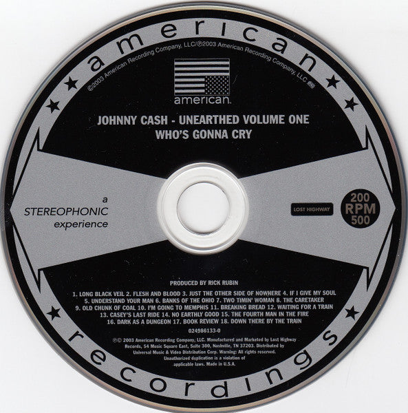 Image of Label Cover of 5xCD - VG/G+ - CASH, Unearthed (American Recordings; B0001679-02, US 2003, Slipcase, Book, Limited Edition), Quite a few marks on all discs. Box has some wear., - 2716352C