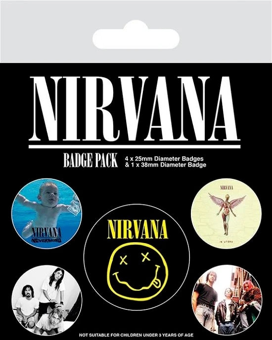 Image of Front Cover of 2455028S: Accessories - NIRVANA, Assorted Badge Pack (5x badges; , UK 2022) NEW/NEW